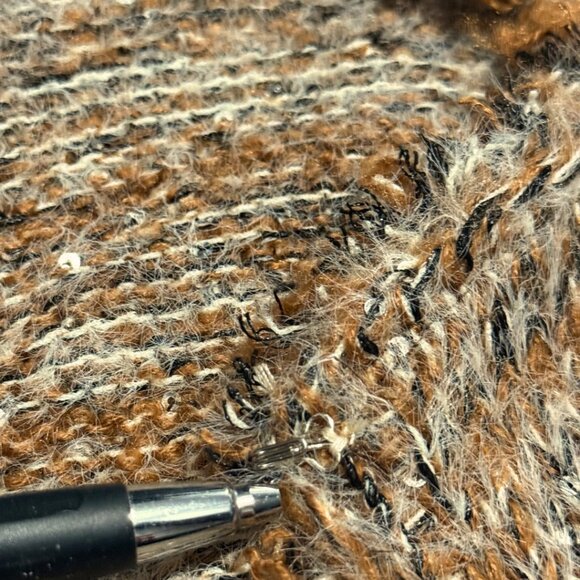 Sioni Brown Tan Textured Fringe Cardigan L w/ Sequins & Pockets - Picture 12 of 15